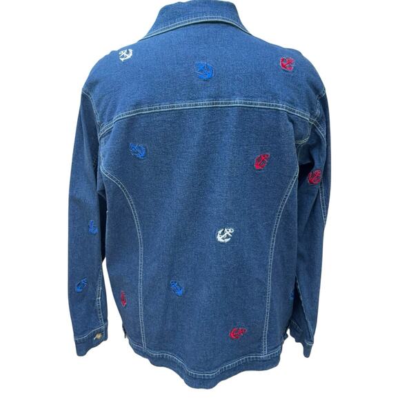 Quacker Factory Denim Jacket Womens Size 1X Anchors Blue Cruise Beach Resort - Picture 5 of 7